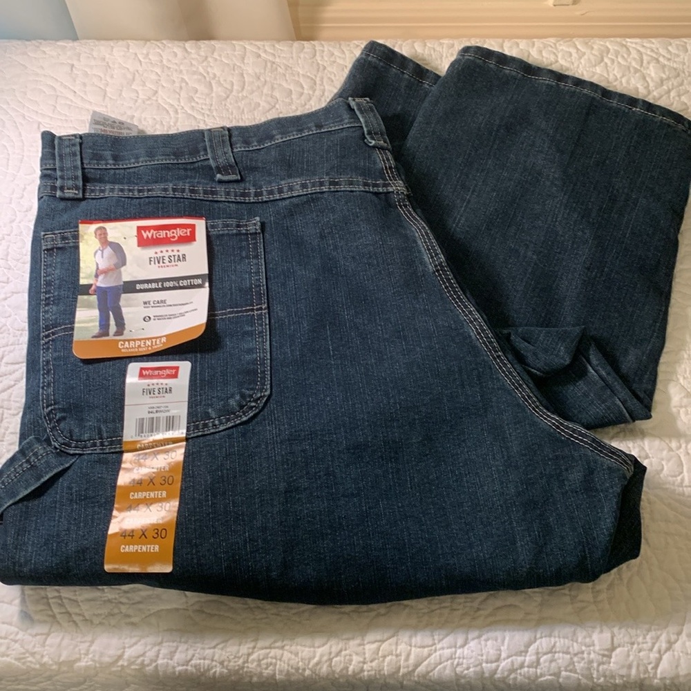 Wrangler Men's Blue Carpenter Jeans Size 44-30 NEW 5 Star premium W/Deep Pockets - Picture 6 of 8